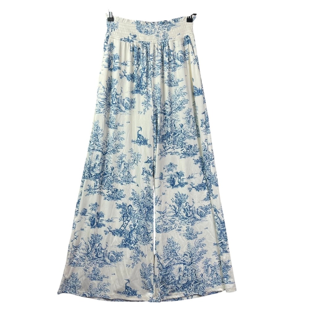 Cupshe Wide Leg Floral Print Bloomer Pants Womens Small Blue Beachy Lightweight